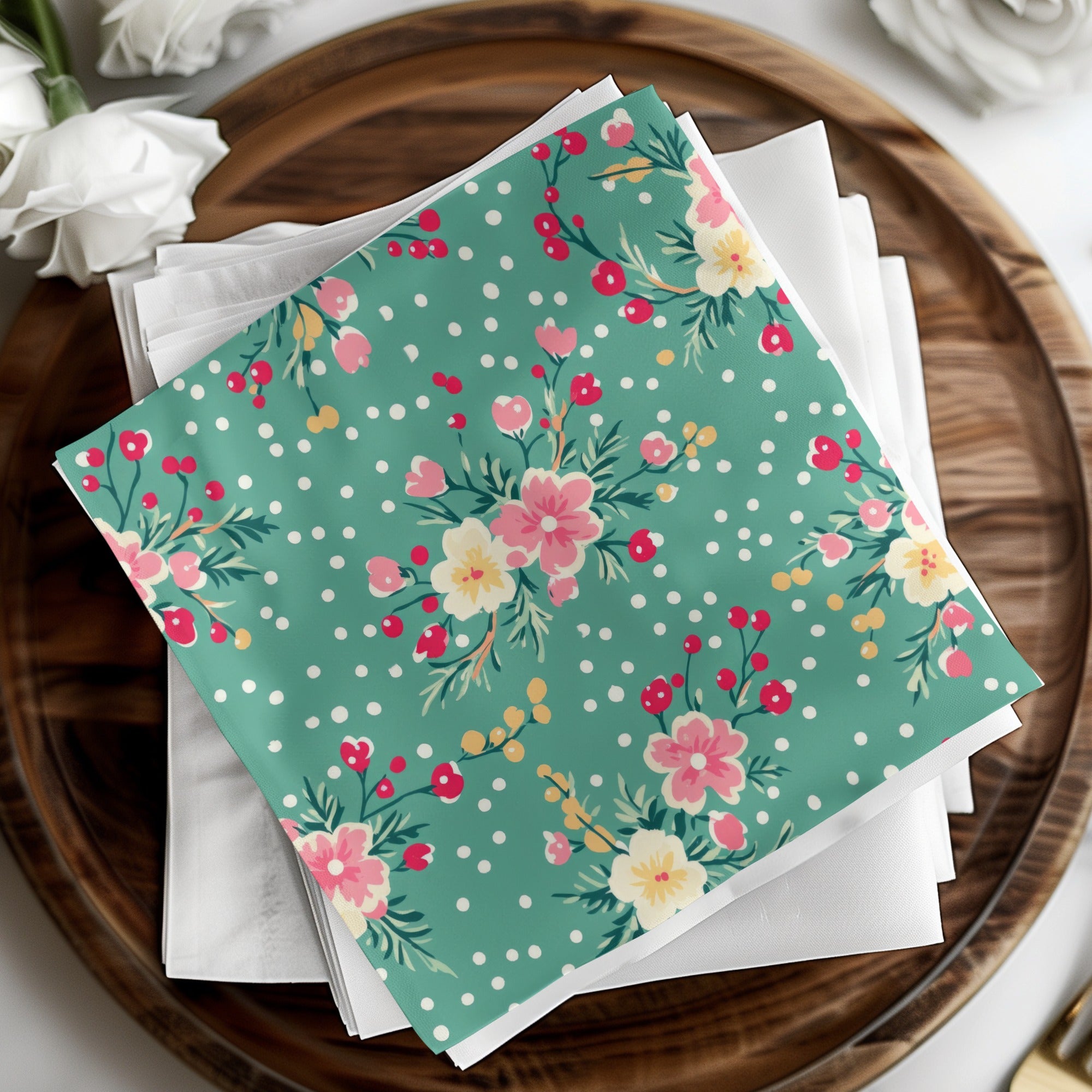 Ditsy Ditsy Seamless Christmas Pattern, Holiday Fabric Design, Pastel Winter Floral Repeat, Modern Holiday Scrapbook Digital Paper