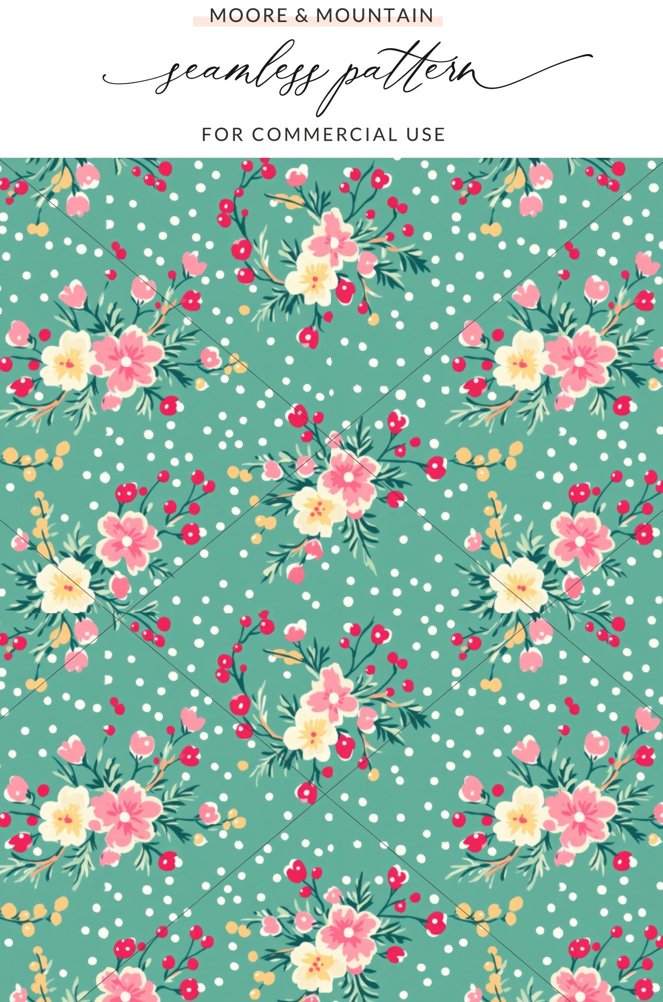Ditsy Ditsy Seamless Christmas Pattern, Holiday Fabric Design, Pastel Winter Floral Repeat, Modern Holiday Scrapbook Digital Paper
