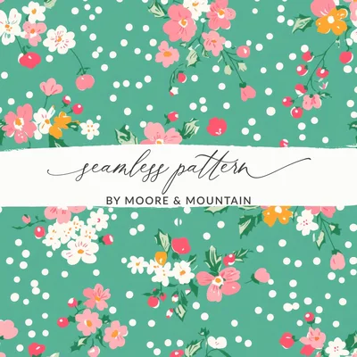 Ditsy Ditsy Seamless Christmas Pattern, Pink White Flowers, Holiday Scrapbook Paper, Festive Digital Background