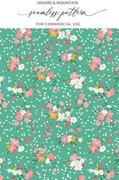 Ditsy Ditsy Seamless Christmas Pattern, Pink White Flowers, Holiday Scrapbook Paper, Festive Digital Background