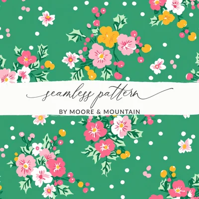 Ditsy Ditsy Seamless Christmas Pattern, Red Pink Floral, Winter Floral Repeat, Christmas Scrapbook Paper Digital, Cottagecore Christmas