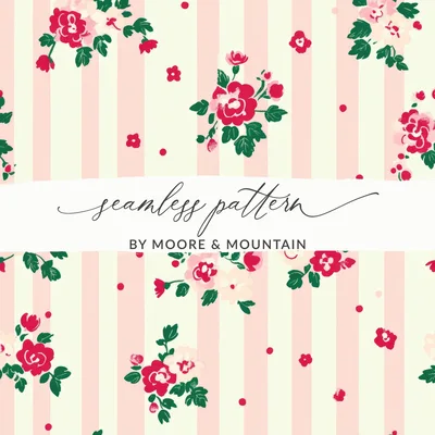 Ditsy Ditsy Seamless Christmas Pattern, Winter Floral Repeat, Pink Rose Floral, Holiday Scrapbook Paper, Festive Digital Background
