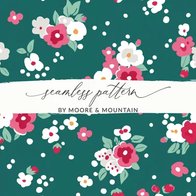 Ditsy Festive Digital Background, Christmas Floral Repeat, Seamless Holiday Pattern, Ditsy Floral, Holiday Fabric Design, Green, Pink, White