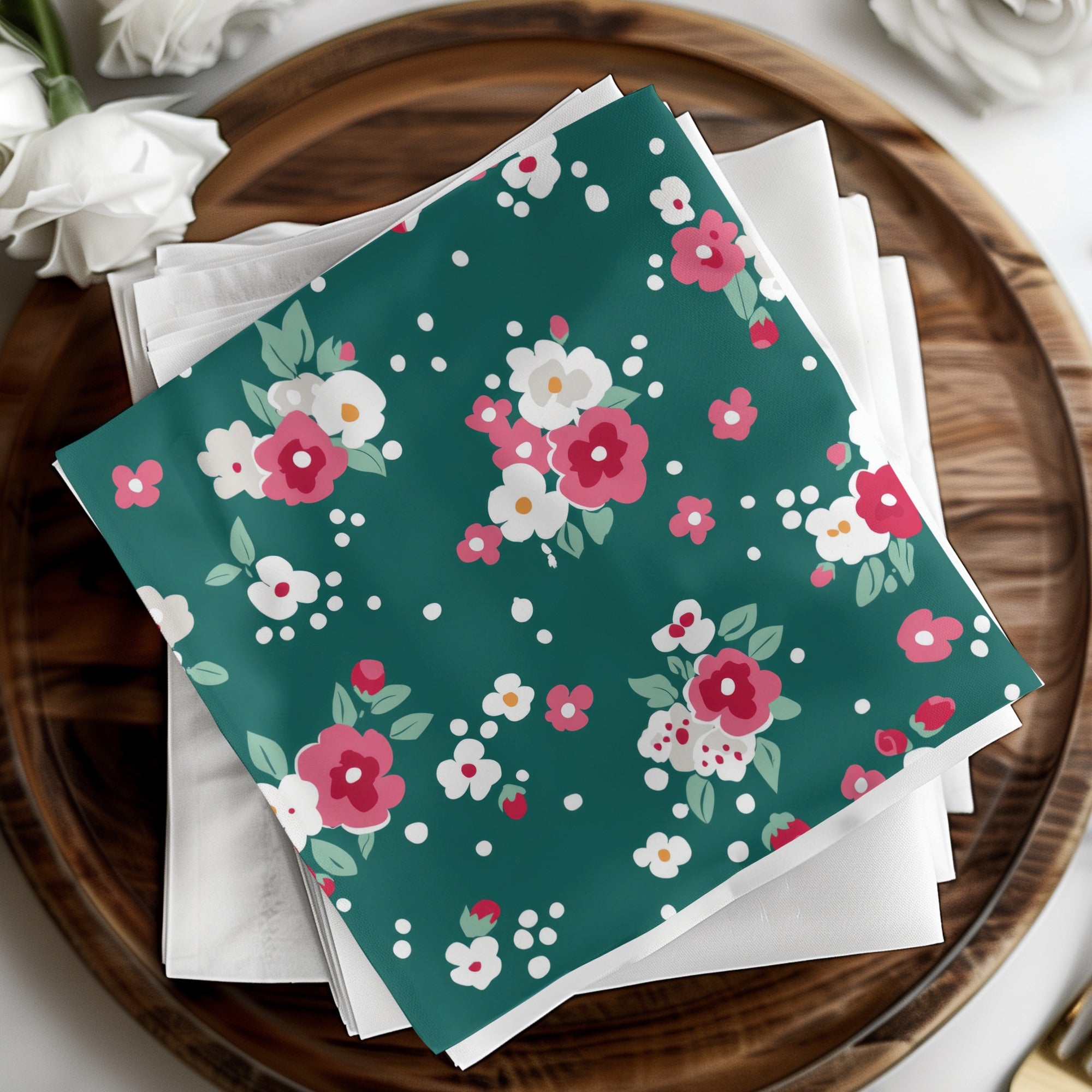 Ditsy Festive Digital Background, Christmas Floral Repeat, Seamless Holiday Pattern, Ditsy Floral, Holiday Fabric Design, Green, Pink, White