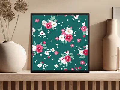 Ditsy Festive Digital Background, Christmas Floral Repeat, Seamless Holiday Pattern, Ditsy Floral, Holiday Fabric Design, Green, Pink, White