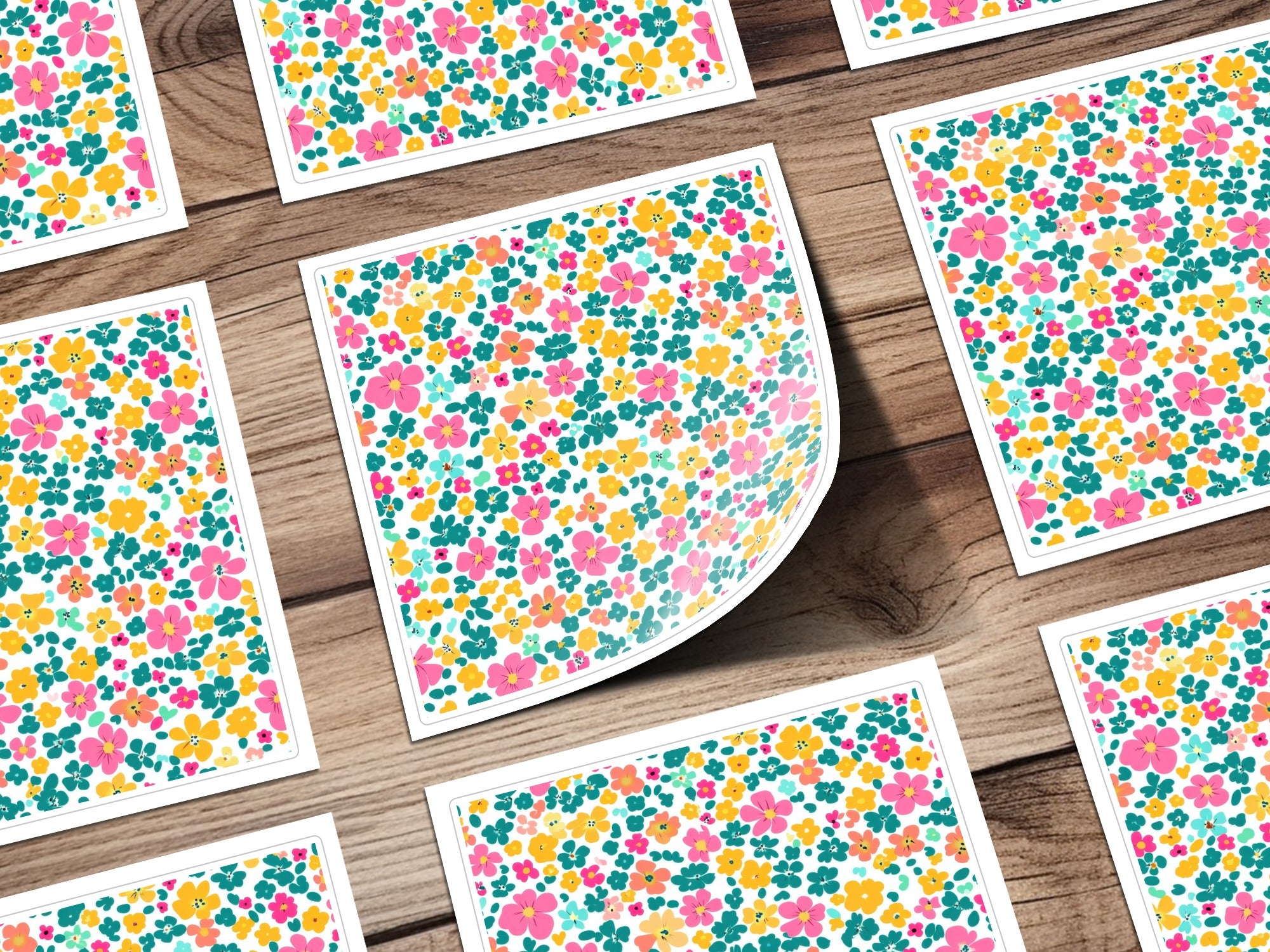 Ditsy Floral Digital Paper, Boho Floral Seamless Pattern, Blush Yellow Pink Teal Flowers, Floral Fabric Pattern, Scrapbook Paper Design