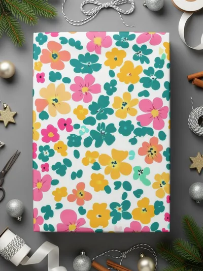 Ditsy Floral Digital Paper, Boho Floral Seamless Pattern, Blush Yellow Pink Teal Flowers, Floral Fabric Pattern, Scrapbook Paper Design