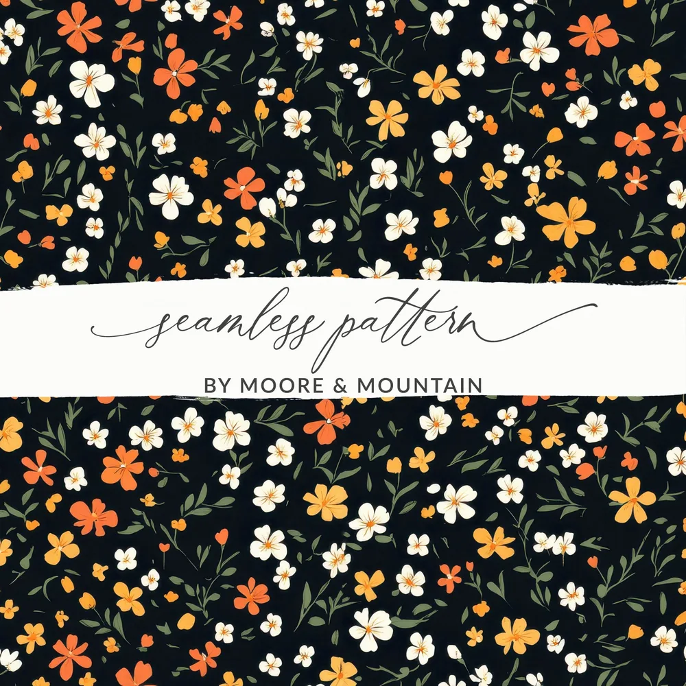 Ditsy Floral Pattern Black Background Digital
