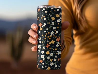 Ditsy Floral Pattern Black Background Digital