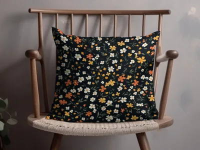 Ditsy Floral Pattern Black Background Digital