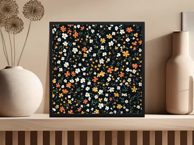Ditsy Floral Pattern Black Background Digital