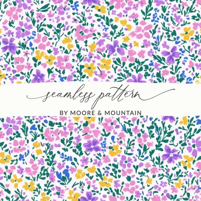 Ditsy Floral Seamless Pattern, Blush, Yellow, Lilac Digital Paper, Floral Fabric Design, Boho Floral Seamless Pattern