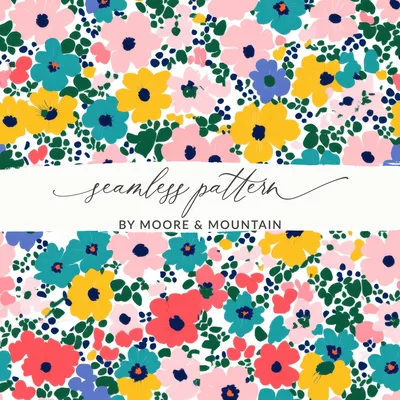 Ditsy Floral Seamless Pattern, Multicolored Floral Digital Paper, Boho Floral, Blush Yellow Pink Blue Flowers Pattern, Digital Download