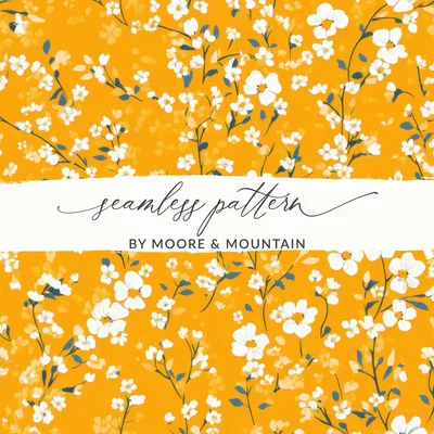 Ditsy Floral Seamless Pattern On Gold Spring Digital