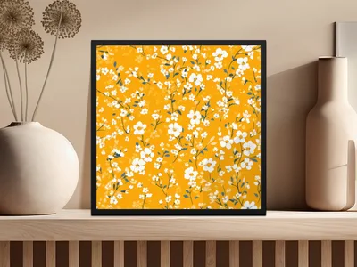 Ditsy Floral Seamless Pattern On Gold Spring Digital