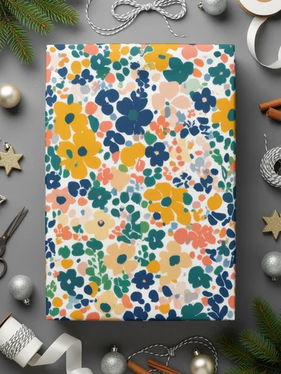 Ditsy Floral Seamless Pattern, Orange Yellow Blue Digital Paper, Boho Floral Seamless Pattern, Floral Print, Digital Fabric Design