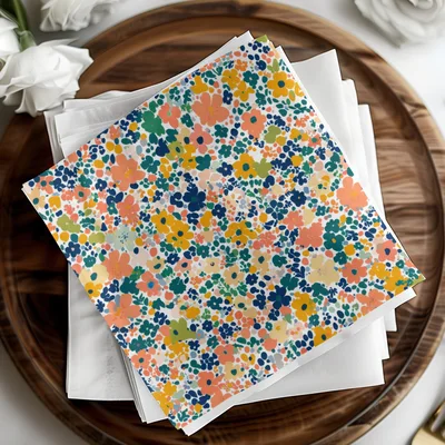 Ditsy Floral Seamless Pattern, Orange Yellow Blue Digital Paper, Boho Floral Seamless Pattern, Floral Print, Digital Fabric Design