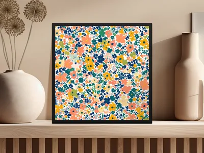 Ditsy Floral Seamless Pattern, Orange Yellow Blue Digital Paper, Boho Floral Seamless Pattern, Floral Print, Digital Fabric Design