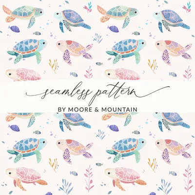 Pastel Sea Turtles Seamless Background Watercolor Turtles Digital Pattern for Boys