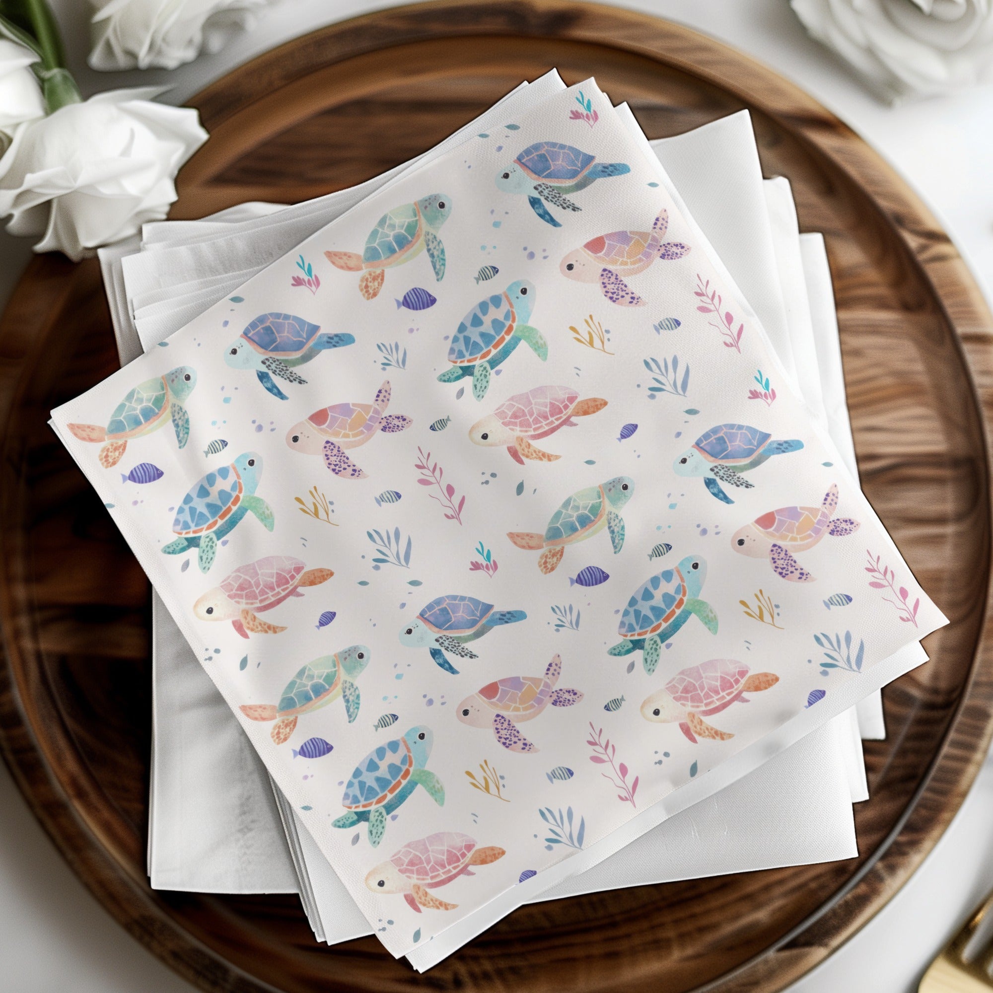 Pastel Sea Turtles Seamless Background Watercolor Turtles Digital Pattern for Boys