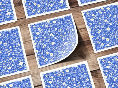 Ditsy Floral Seamless Spring Flowers Pattern in Blue Design Digital