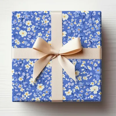 Ditsy Floral Seamless Spring Flowers Pattern in Blue Design Digital