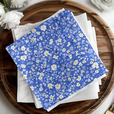 Ditsy Floral Seamless Spring Flowers Pattern in Blue Design Digital