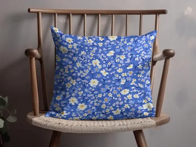 Ditsy Floral Seamless Spring Flowers Pattern in Blue Design Digital