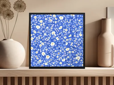 Ditsy Floral Seamless Spring Flowers Pattern in Blue Design Digital