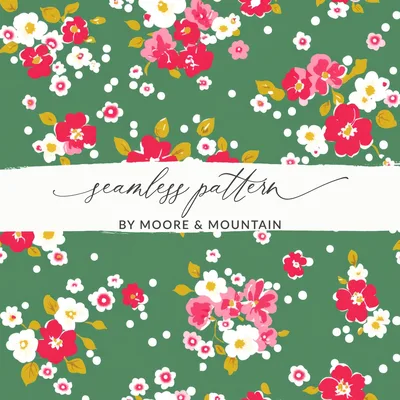 Ditsy Vintage Christmas Print, Red White Flowers, Seamless Winter Flowers, Floral Repeat Digital Pattern, Holiday Wrapping Paper Design