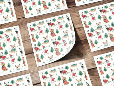 Dog with Christmas Trees Pattern Winter Christmas Digital