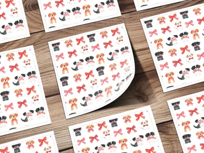 Dogs with Bows Pattern Adorable Puppies with Bow Ties Digital