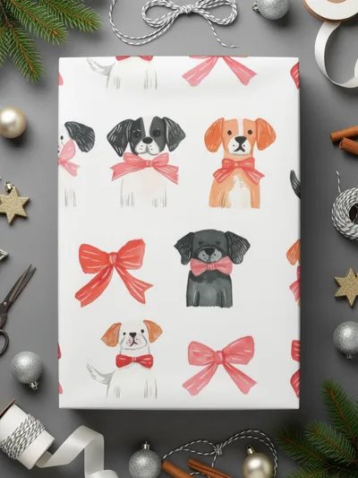 Dogs with Bows Pattern Adorable Puppies with Bow Ties Digital