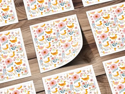 Duck Floral Seamless Pattern, Digital Download, Cute Ducklings, Flower Background, Kids Design, Fabric Design, Digital Paper