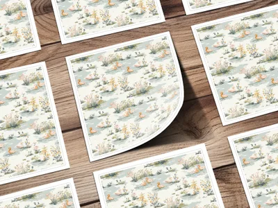 Duck Pond Digital Paper, Floral Seamless Pattern, Pastel Green Background, Wildlife Print, Farmhouse Style, Digital Download for Crafts