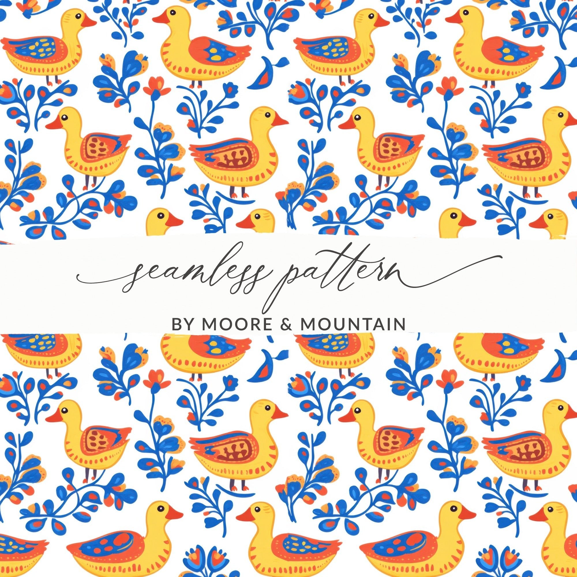 Duck Seamless Pattern Digital, Floral Repeat Pattern, Farm Animal Design, Kids Room Decor, Fabric Design, Scrapbooking Paper