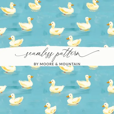 Cute Duck Seamless Background Blue Rubber Ducks