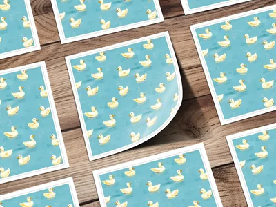 Cute Duck Seamless Background Blue Rubber Ducks