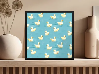 Cute Duck Seamless Background Blue Rubber Ducks