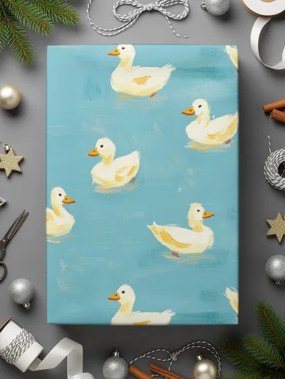 Cute Duck Seamless Background Blue Rubber Ducks