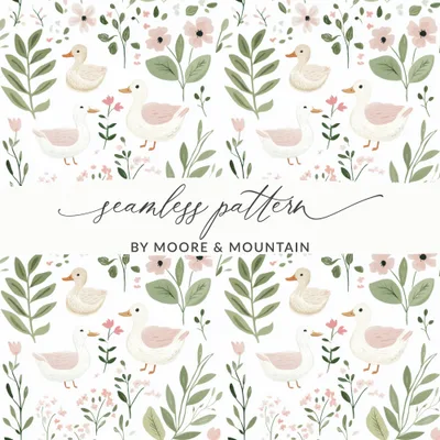 Duck Seamless Pattern, Floral Digital Paper, Farmhouse Print, Nursery Decor, Cute Animal Fabric Design, Baby Shower Gift, Digital Download