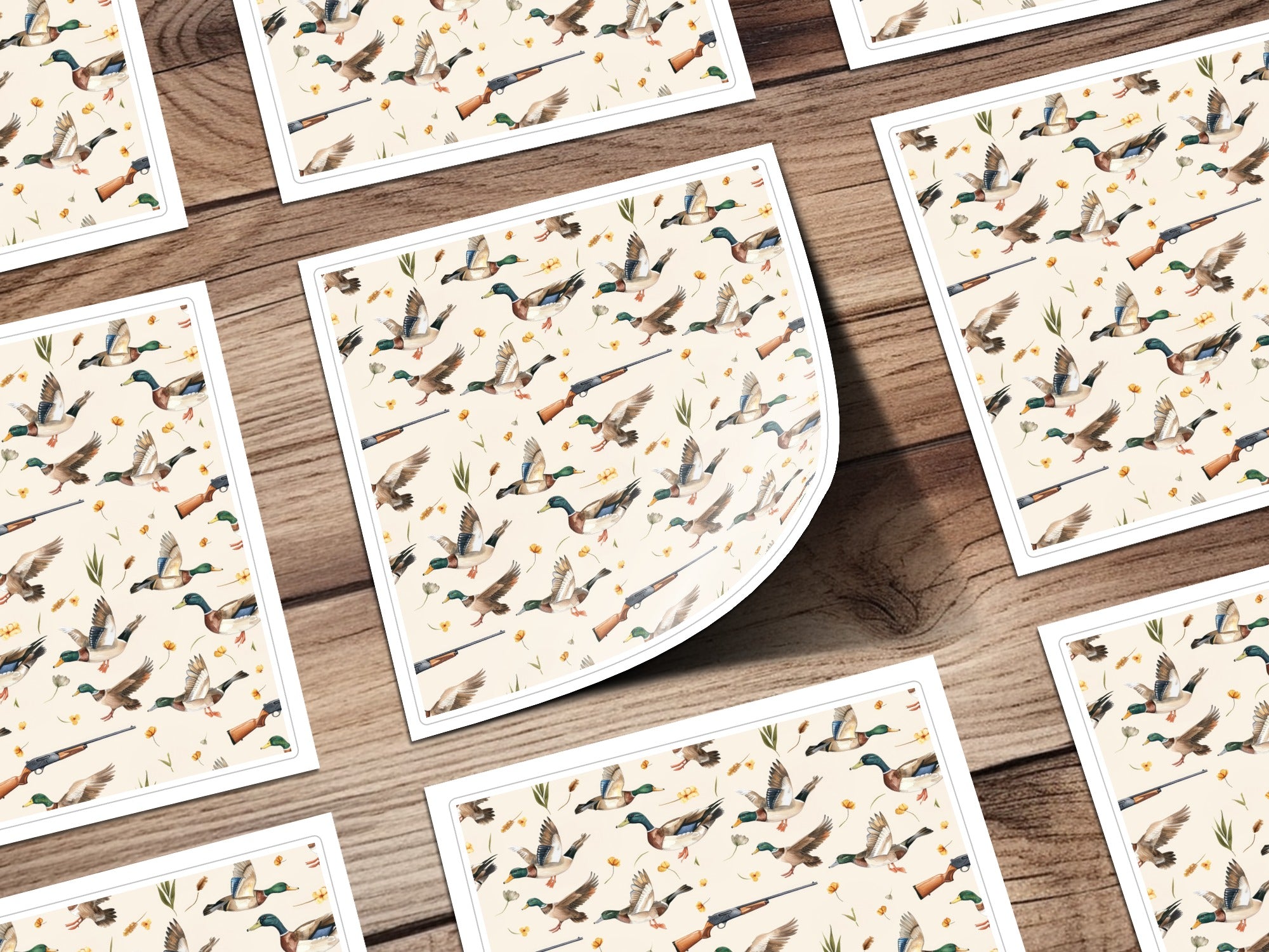 Ducks In Flight Seamless Pattern Yellow Flowers Digital