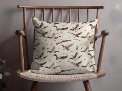 Ducks In Flight Seamless Pattern Yellow Flowers Digital