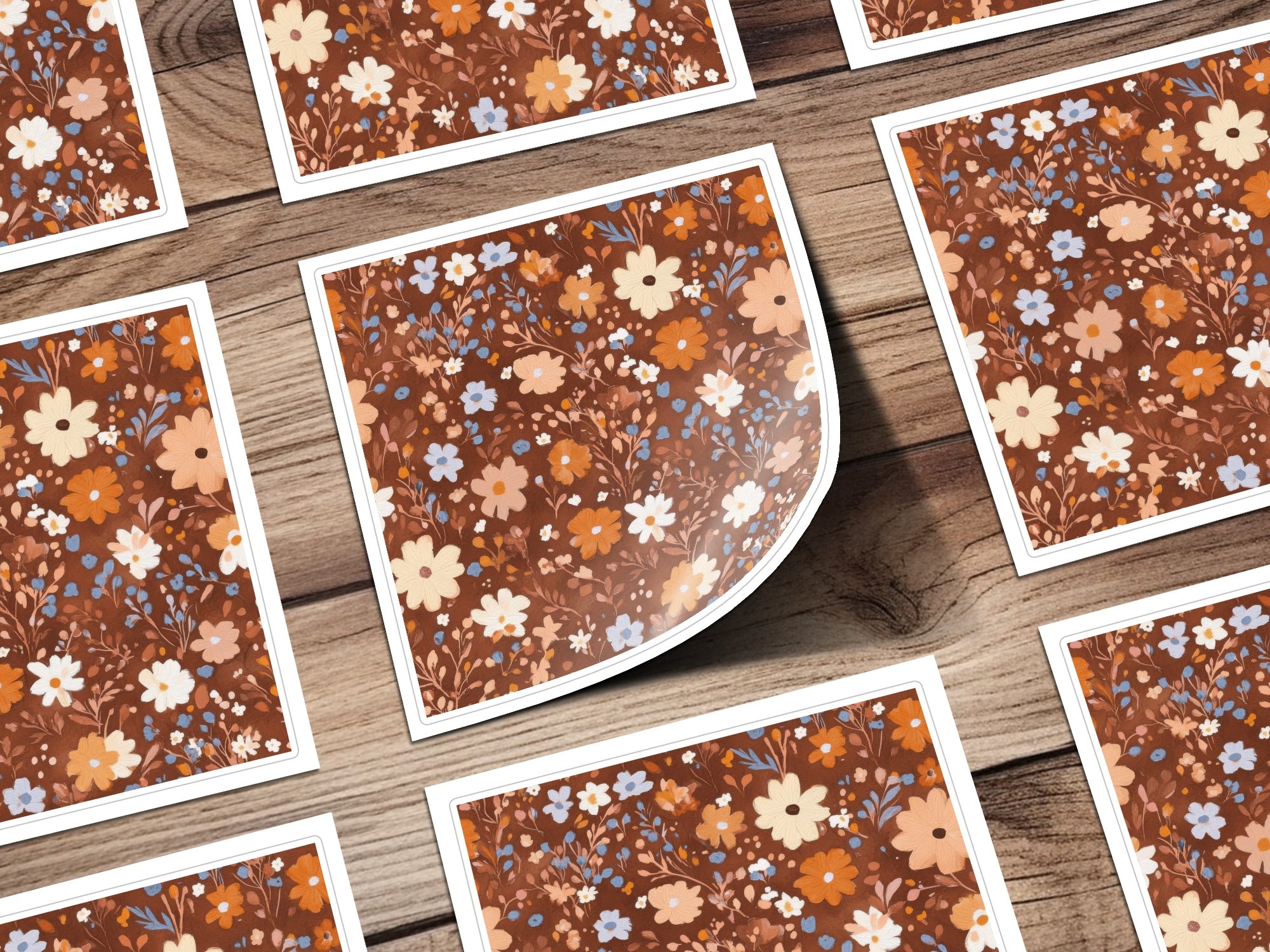 Earthy Ditsy Floral Pattern with Hand Painted Style Digital