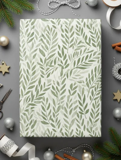 Earthy Green Botanical Repeat Soft Sage Leaf Print