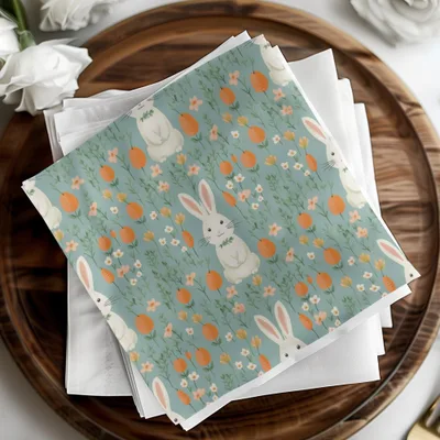 Easter Bunny Digital Paper, Light Blue Floral Pattern, Spring Rabbit Carrots, Pastel Seamless Pattern, Cute Digital Design for Crafts