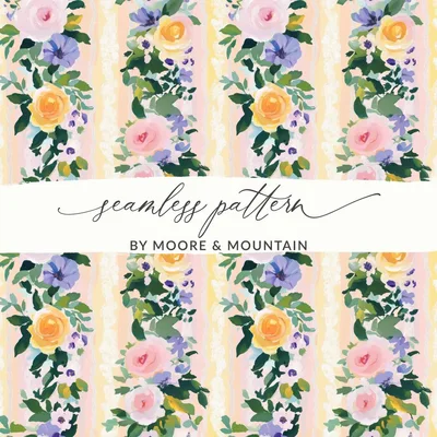 Easter Floral Digital Paper, Roses Seamless Pattern, Flower Digital Download, Fabric Design, Light Spring Flower Stripes Floral Striped