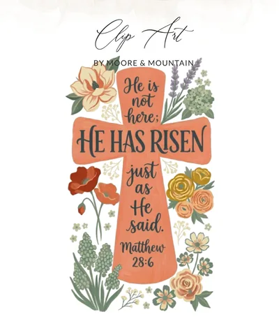 Easter He Is Risen Matthew 28:6 SVG PNG, Bible Verse Christian Cross Art, Religious Floral Scripture Digital Download, Christian Clipart