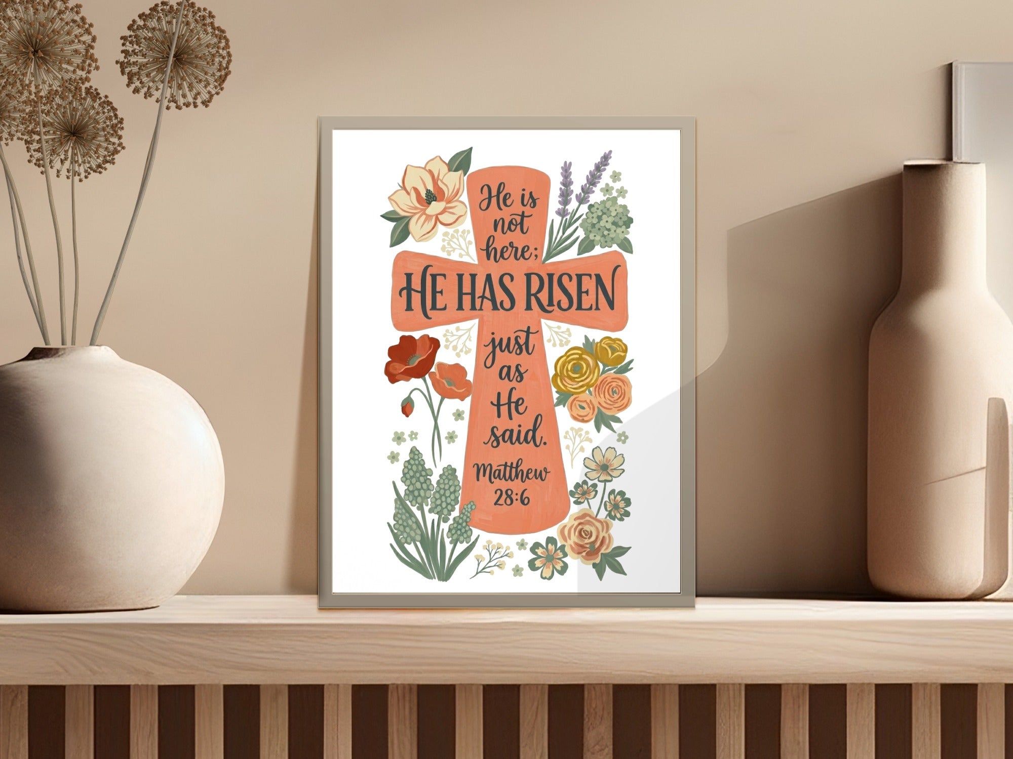 Easter He Is Risen Matthew 28:6 SVG PNG, Bible Verse Christian Cross Art, Religious Floral Scripture Digital Download, Christian Clipart