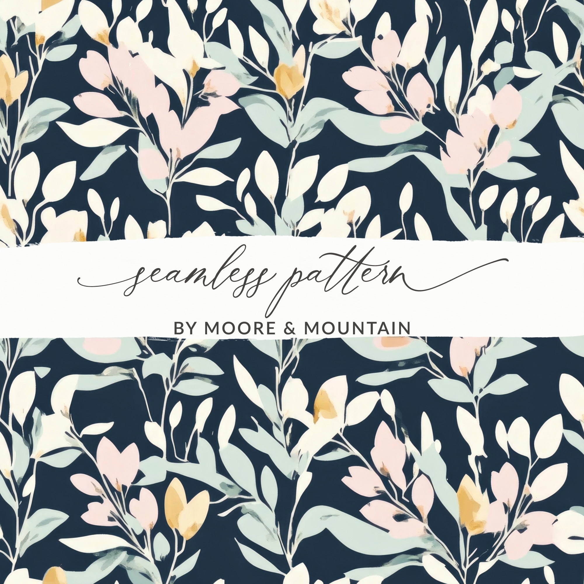 Elegant Digital Artwork: Dark Floral Pattern - Sophisticated Botanical Print